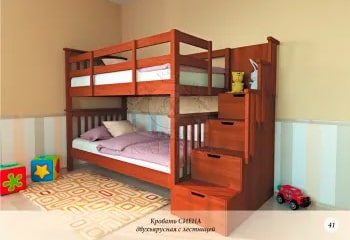 Кровать  «Сиена с лестницей» из массива дерева