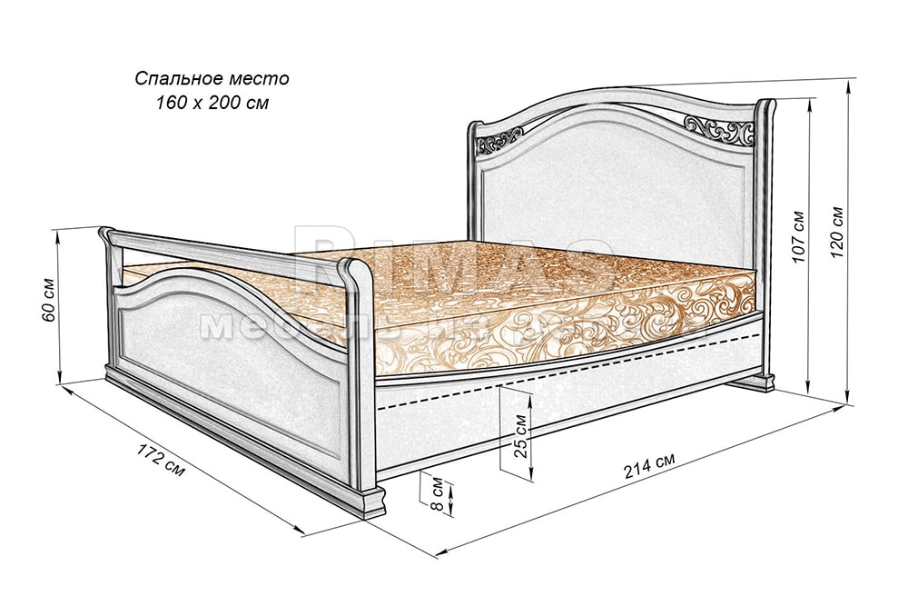 Кровать «Грация» из массива дерева
