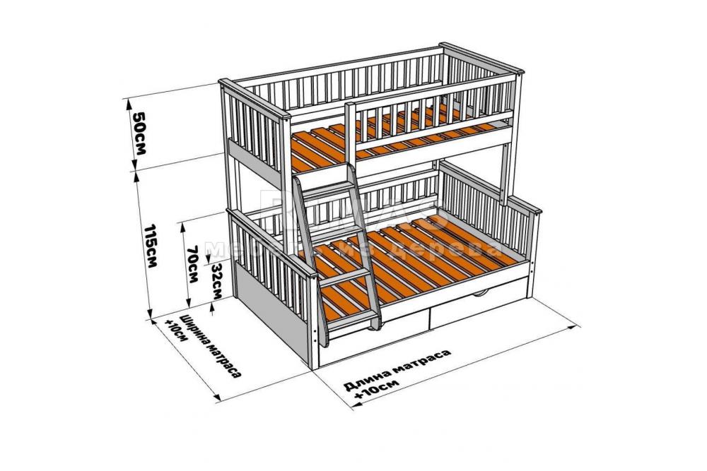 Детская кровать «Небоскрёб» из массива дерева