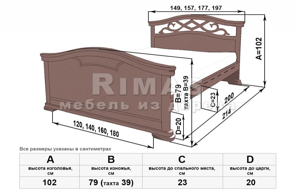 Кровать «Флоренция» из массива дерева